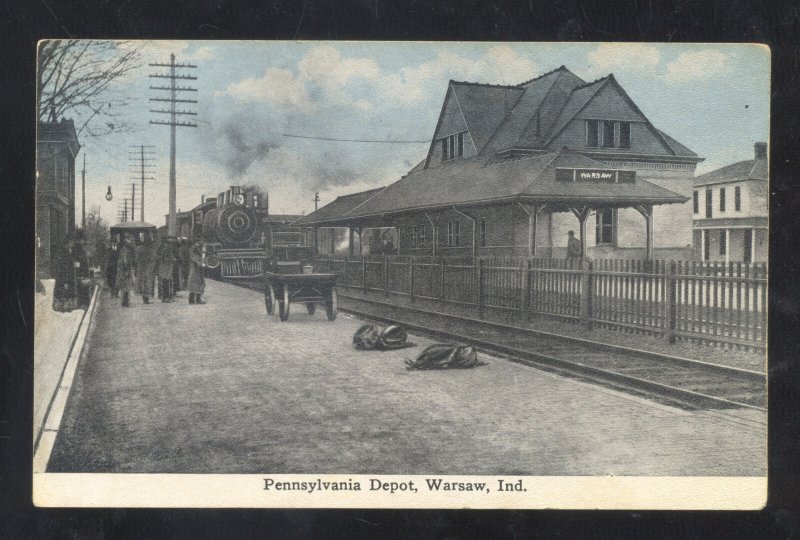 WARSAW INDIANA PENNSYLVANIA RAILROAD DEPOT TRAIN STATION VINTAGE POSTCARD