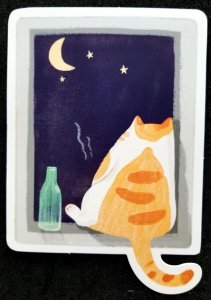 [AG] P382 Cat Painting Drawing Pet Cartoon Moon Light (postcard) *odd shape *New