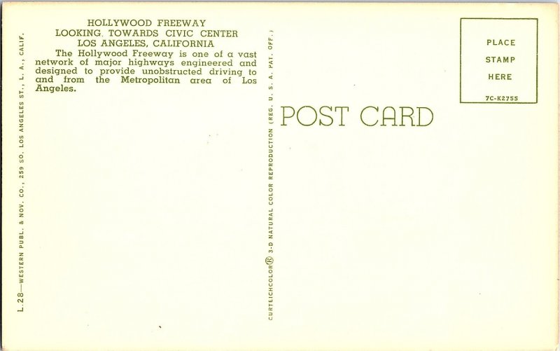 Hollywood Freeway & LA Civic Center Chrome Postcard