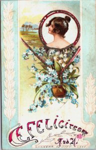 Happy Birthday Jugendstil Woman Vintage Postcard C087