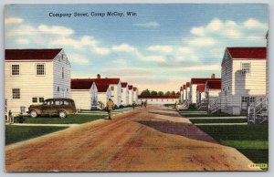 Camp McCoy Wisconsin~Company Street~Soldiers In The Road~1942 Linen Postcard 