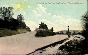 West Drive in Penn Valley Park Kansas City MO c1923 Vintage Postcard B10