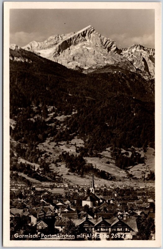 Garmisch Partenkirchen Mit Alpspitze Germany Real Photo RPPC Postcard