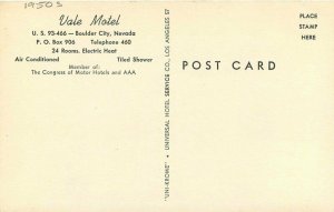 Automobile Boulder City Nevada 1950s Vale Motel roadside Postcard roadside 11949