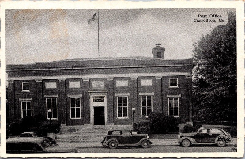 Postcard United States Post Office Building in Carrollton, Georgia 