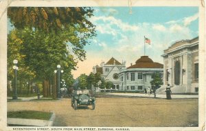 Parsons, Kansas Seventeenth St from Main St, Old Car, People, Used