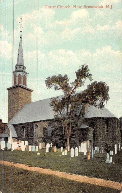 New Brunswick New Jersey Christ Church Street View Antique Postcard K45409