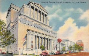 ST LOUIS, MO Missouri  MASONIC TEMPLE~Fraternal Order  c1940's Linen Postcard