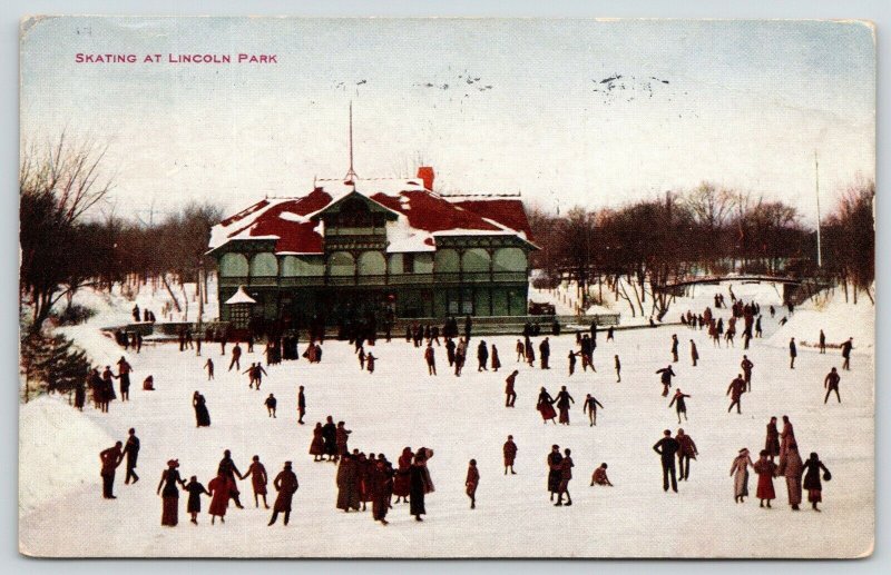 Chicago Illinois~Victorian Ladies & Gents Ice Skating @ Lincoln Park~1909 PC 