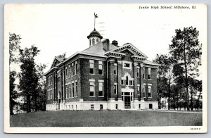 Hillsboro Illinois~Junior High School Building~1950 B&W Postcard