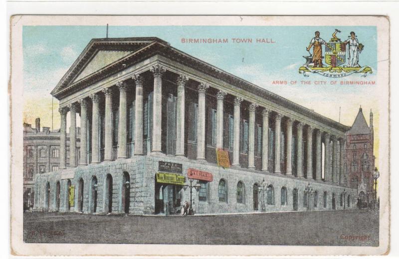 Birmingham Town Hall United Kingdom UK 1910s postcard