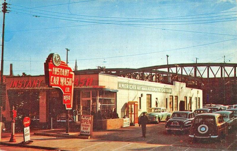 Pittsburg PA Instant Car Wash Busy Scene Postcard.