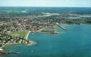 Vintage Postcard Air View Derby Wharf & Salem Harbor Salem Massachusetts Bromley