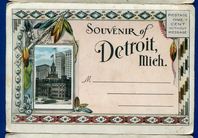 Detroit Michigan mi Grand Circus Park River Tunnel Central Sta postcard folder