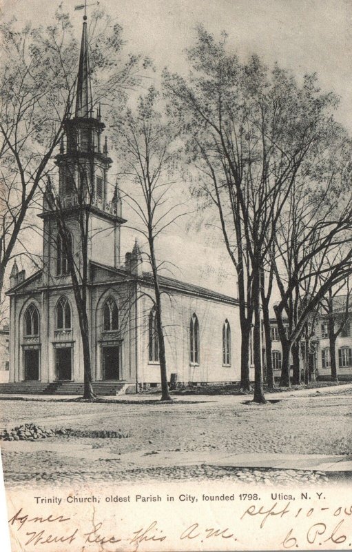 Vintage Postcard 1905 Trinity Church Oldest Parish in City Utica New York N. Y.