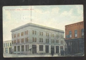 LUDINGTON MICHIGAN DOWNTOWN FIRST NATIONAL BANK VINTAGE POSTCARD