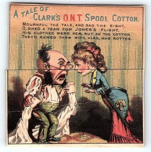 c1880 CLARK'S SPOOL COTTON A TALE OF FOLDING STORY VICTORIAN TRADE CARD Z1365