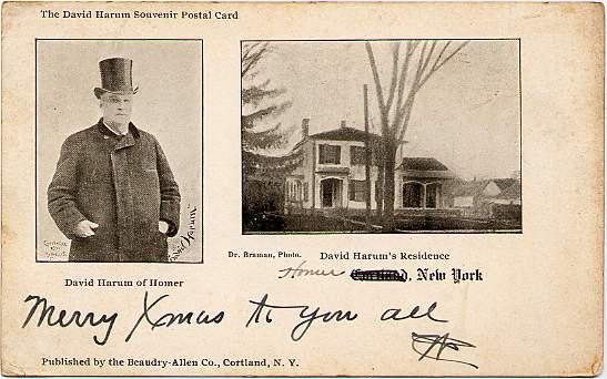 David Harum Souvenir Card - Homer NY, New York - pm 1903 - UDB