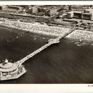 1930s Scheveningen Netherlands Aerial RPPC Postcard KLM Pier Kurhaus Hotel Beach