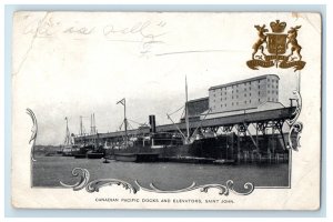 1901 Canadian Pacific Docks and Elevators Saint John CA Elizabeth NJ Postcard