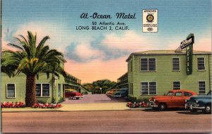 Linen Postcard At-Ocean Motel 50 Atlantic Avenue in Long Beach, California