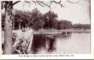 Vtg Rome City Indiana IN Foot Bridge to Main Island Sylvan Lake 1920s Postcard