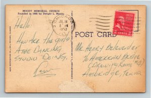 Chicago IL, Moody Memorial Church, Lincoln Park, Linen Illinois c1953 Postcard 