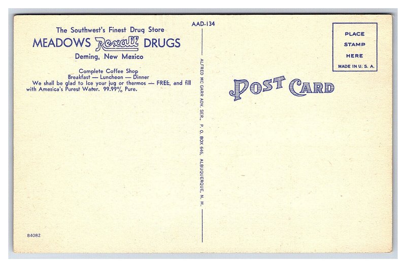 Meadows Rexall Drugs Deming New Mexico Postcard Coffee Shop Southwest's Finest