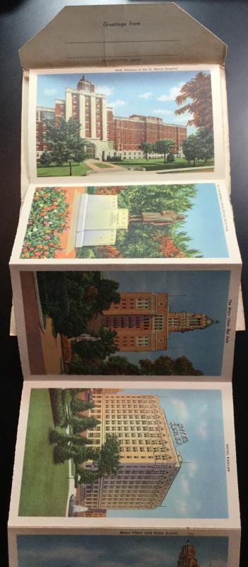 Unused Linen Souvenir Folder w/9 Double sided pics Rochester MN LB