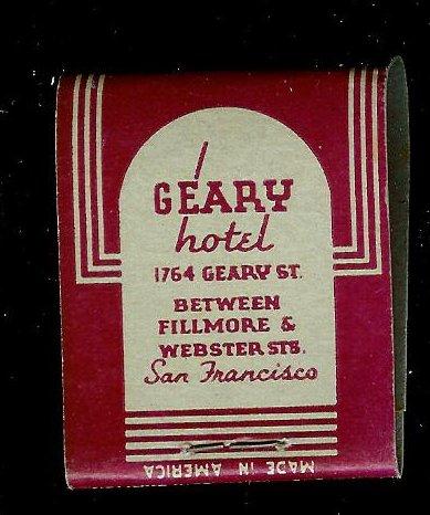 GEARY HOTEL San Fran 1940's Full Unstruck Matchbook