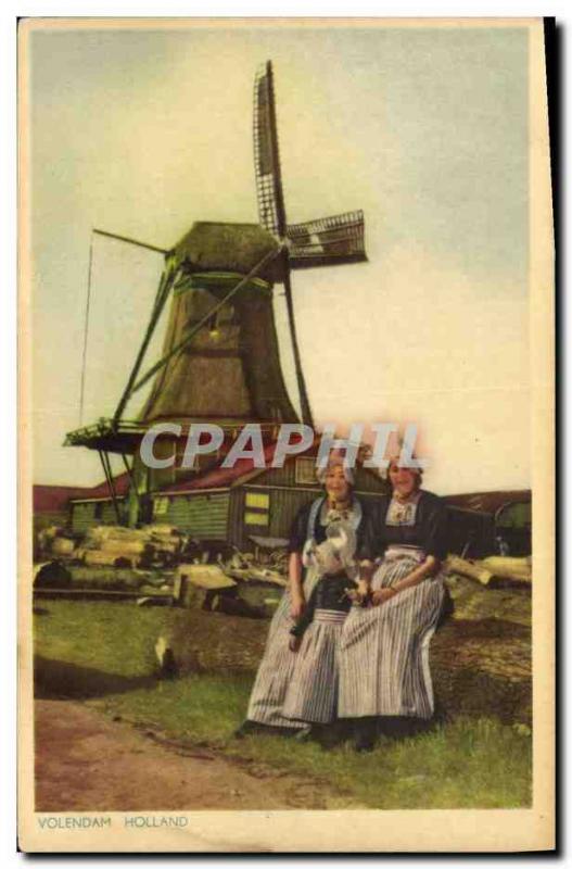 Old Postcard Volendam Holland Windmill