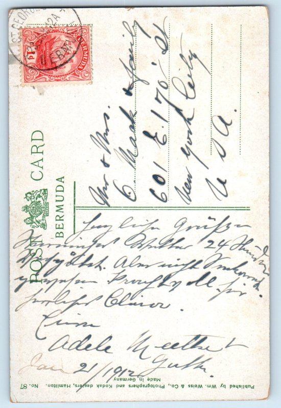 Bermuda Postcard Ship Sailing in River Bridge at Norwood c1910 Antique