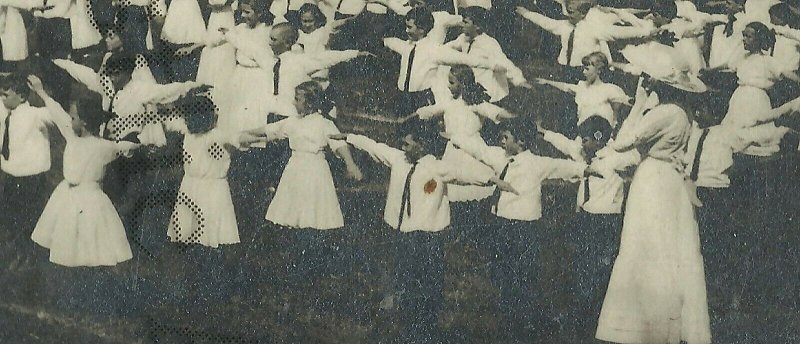 Pekin ILLINOIS RP 1913 FIELD DAY School Kids STUDENTS EXERCISING nr Peoria