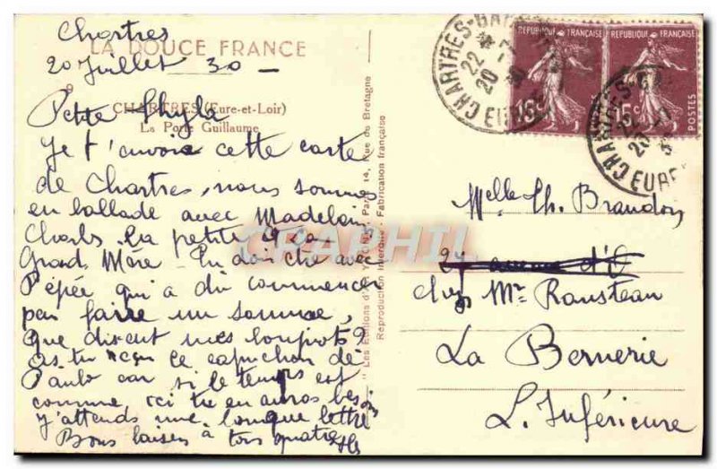 Old Postcard Chartres Le Porte Guillaume