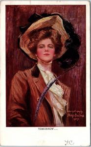 BEAUTIFUL WOMAN Pose- Fancy HAT  1909 Signed Philip Boileau  Postcard