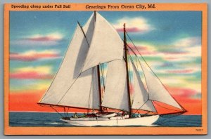 Postcard Ocean City MD c1940s Greetings From Ocean City Speeding Under Full Sail