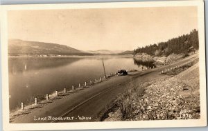 RPPC Roadway Along Lake Roosevelt WA c1946 Vintage Postcard N36 