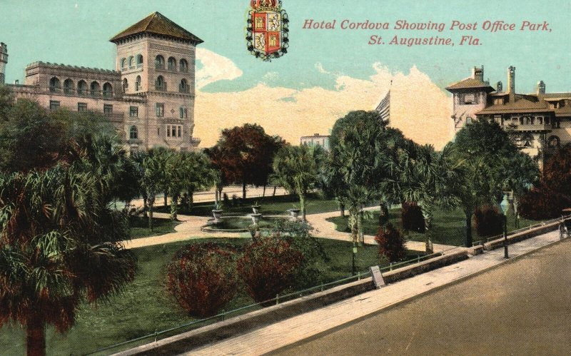 Vintage Postcard Hotel Cordova Post Office Park Grounds St. Augustine Florida FL 