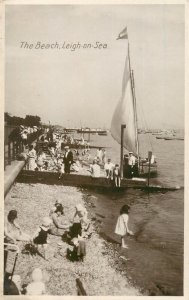 United Kingdom England Essex Leigh on Sea beach and boat real photo postcard