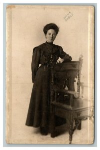 Vintage 1910's RPPC Postcard - Studio Portrait Good Looking Girl Black Dress