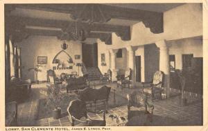 San Clemente California Hotel Lobby Interior Antique Postcard K80043