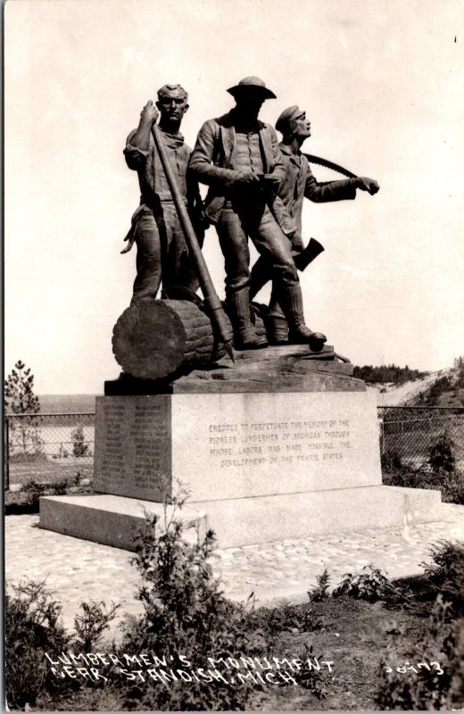 Vtg Standish Michigan MI Lumbermen's Monument RPPC Real Photo Postcard