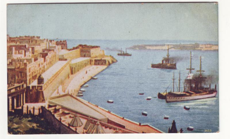 P421 JL old view postcard the mediterranean port with ships