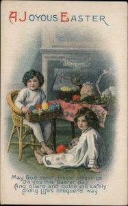 Easter Little Boy and Girl with Easter Eggs c1910 Vintage Postcard