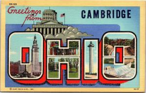 Greetings from Cambridge Ohio Large Letter Vintage Postcard M01