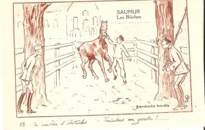 Horse. Saumur. Les Buches Old vintage French, artist signed, postcard