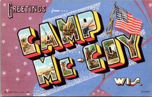 Linen Postcard Large Letter Greetings from Camp Mc-Coy, Wisconsin