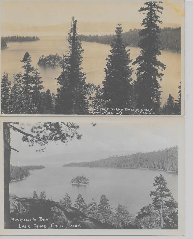 Pair of Lake Tahoe California views of Emerald Bay real photo pc (Z9329)