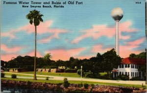 Vtg Famous Water Tower Ruins Of Old Fort New Smyrna Beach Florida FL Postcard