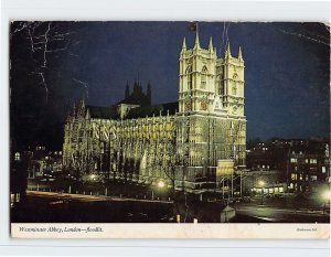 Postcard Westminster Abbey, floodlit, London, England